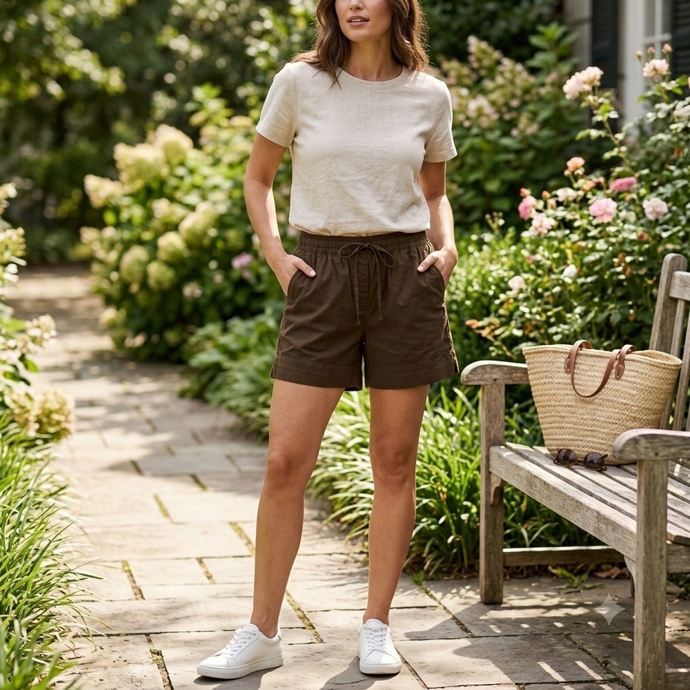 Banana Republic Mid-Rise‎ Cotton Drawstring Shorts Brown Medium